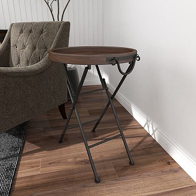 Stella & Eve Metal Accent Table with Brown Wood Top