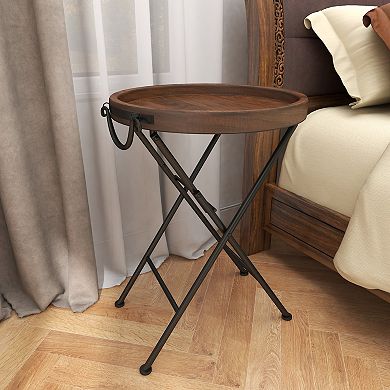 Stella & Eve Metal Accent Table with Brown Wood Top