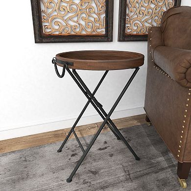 Stella & Eve Metal Accent Table with Brown Wood Top