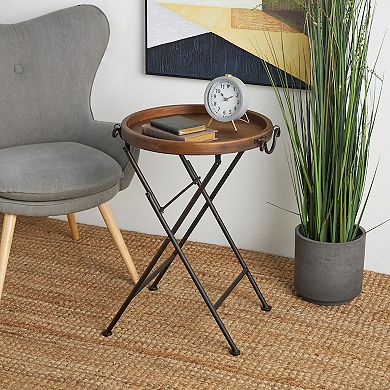Stella & Eve Metal Accent Table with Brown Wood Top