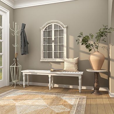 Stella & Eve Extra Long Distressed Slatted Wood Home Bench with Turned Legs