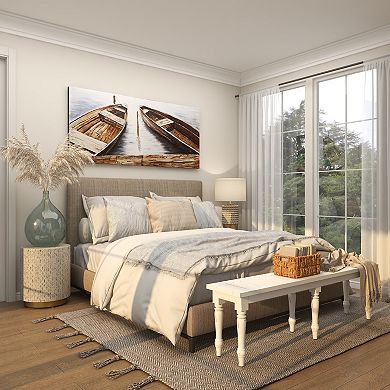 Stella & Eve Extra Long Distressed Slatted Wood Home Bench with Turned Legs