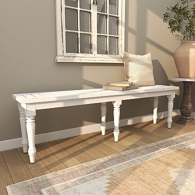 Stella & Eve Extra Long Distressed Slatted Wood Home Bench with Turned Legs
