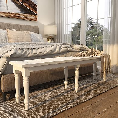 Stella & Eve Extra Long Distressed Slatted Wood Home Bench with Turned Legs