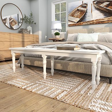 Stella & Eve Extra Long Distressed Slatted Wood Home Bench with Turned Legs