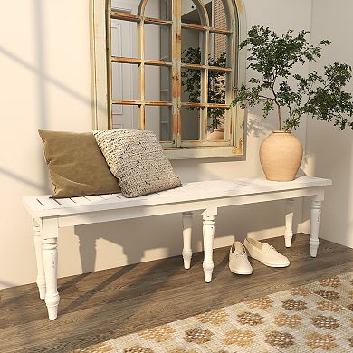 Stella & Eve Extra Long Distressed Slatted Wood Home Bench with Turned Legs