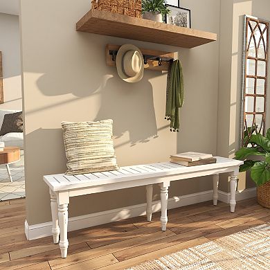 Stella & Eve Extra Long Distressed Slatted Wood Home Bench with Turned Legs