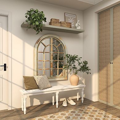 Stella & Eve Extra Long Distressed Slatted Wood Home Bench with Turned Legs