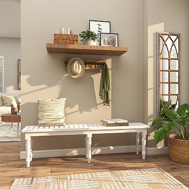 Stella & Eve Extra Long Distressed Slatted Wood Home Bench with Turned Legs