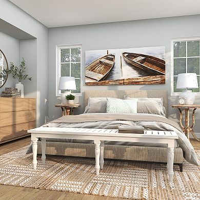 Stella & Eve Extra Long Distressed Slatted Wood Home Bench with Turned Legs