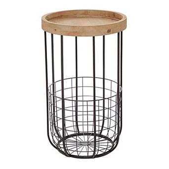 Stella & Eve Metal Wire Basket Storage Accent Table with Wood Top