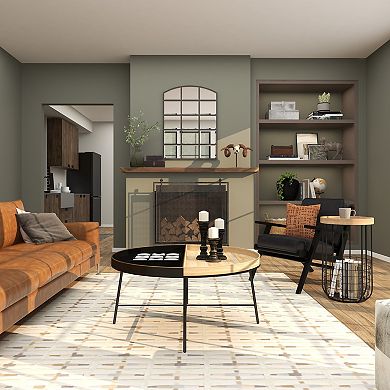 Stella & Eve Metal Wire Basket Storage Accent Table with Wood Top