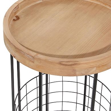 Stella & Eve Metal Wire Basket Storage Accent Table with Wood Top