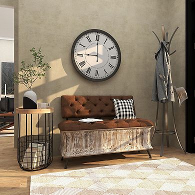 Stella & Eve Metal Wire Basket Storage Accent Table with Wood Top