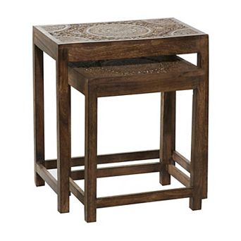 Stella & Eve Mango Wood Handmade Intricately Carved Accent Table