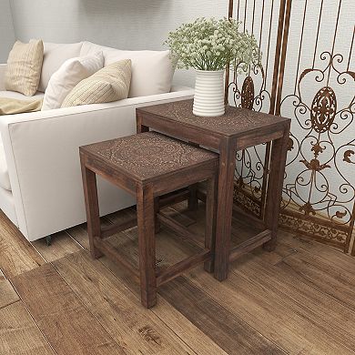 Stella & Eve Mango Wood Handmade Intricately Carved Accent Table