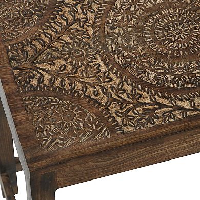 Stella & Eve Mango Wood Handmade Intricately Carved Accent Table