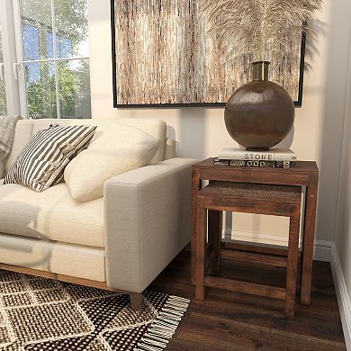 Stella & Eve Mango Wood Handmade Intricately Carved Accent Table