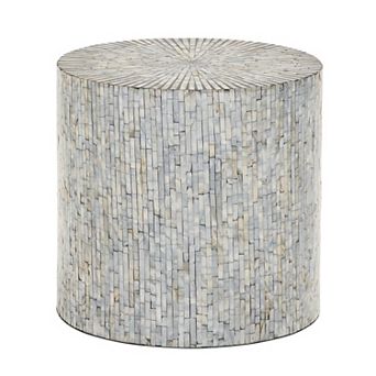 Stella & Eve Mother of Pearl Shell Mosaic Drum Accent Table