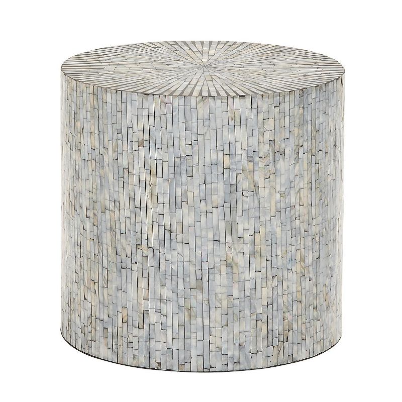 Stella & Eve Mother of Pearl Shell Mosaic Drum Accent Table, Light Blue