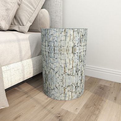 Stella & Eve Mother of Pearl Shell Mosaic Drum Accent Table