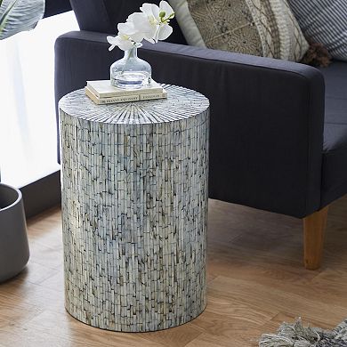 Stella & Eve Mother of Pearl Shell Mosaic Drum Accent Table