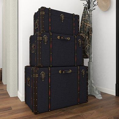 Stella & Eve 3-pc. Upholstered Decorative Trunks with Buckle Hinged Top
