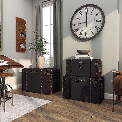 Stella & Eve 3-pc. Upholstered Decorative Trunks with Buckle Hinged Top