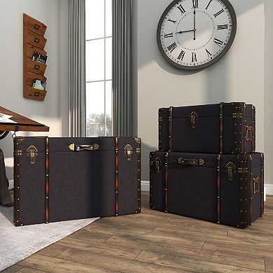 Stella & Eve 3-pc. Upholstered Decorative Trunks with Buckle Hinged Top