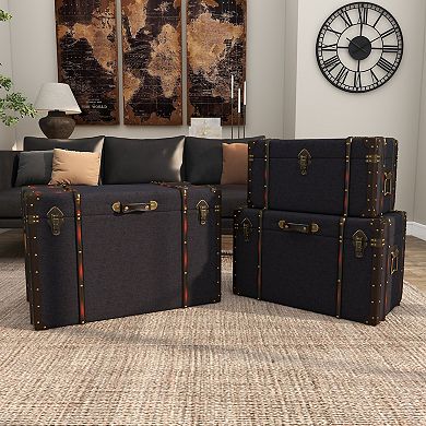 Stella & Eve 3-pc. Upholstered Decorative Trunks with Buckle Hinged Top