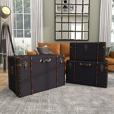 Stella & Eve 3-pc. Upholstered Decorative Trunks with Buckle Hinged Top