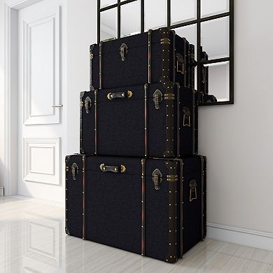 Stella & Eve 3-pc. Upholstered Decorative Trunks with Buckle Hinged Top