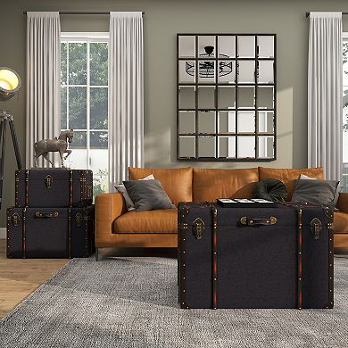Stella & Eve 3-pc. Upholstered Decorative Trunks with Buckle Hinged Top