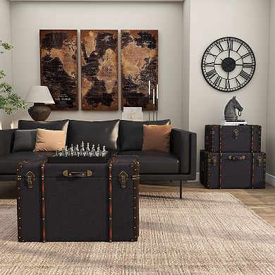 Stella & Eve 3-pc. Upholstered Decorative Trunks with Buckle Hinged Top