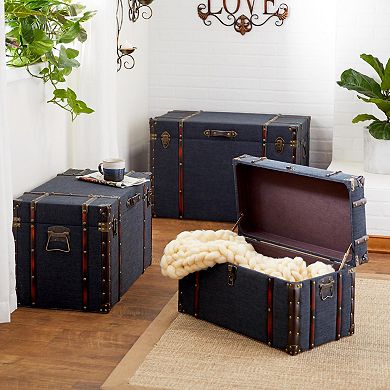 Stella & Eve 3-pc. Upholstered Decorative Trunks with Buckle Hinged Top