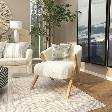 Stella & Eve Rounded Boucle Accent Chair with Angled Wooden Legs