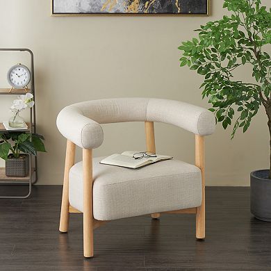 Stella & Eve Curved Back Boucle Accent Chair with Wood Frame