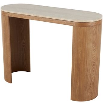Stella & Eve Wood Curved Crescent Console Table with Oval Marble Top