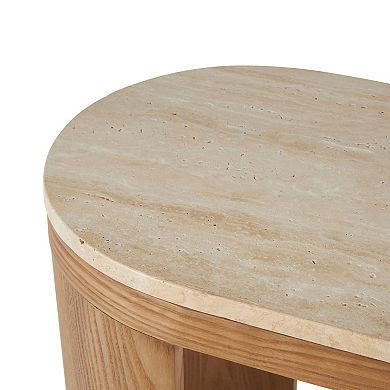 Stella & Eve Wood Curved Crescent Console Table with Oval Marble Top