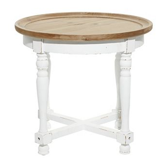 Stella & Eve Wood Side End Accent Table with Round Top and Decorative Legs