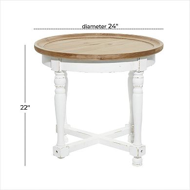 Stella & Eve Wood Side End Accent Table with Round Top and Decorative Legs