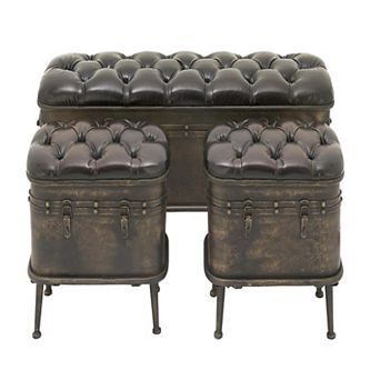 Stella & Eve Metal 3 pc Weathered Storage Bench with Tufted Faux Leather Top