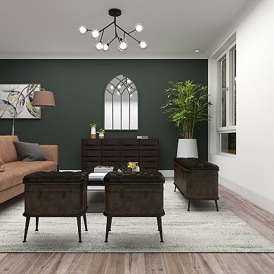 Stella & Eve Metal 3-pc. Weathered Storage Bench with Tufted Faux Leather Top