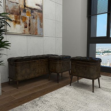 Stella & Eve Metal 3-pc. Weathered Storage Bench with Tufted Faux Leather Top
