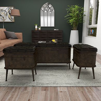 Stella & Eve Metal 3-pc. Weathered Storage Bench with Tufted Faux Leather Top