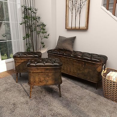 Stella & Eve Metal 3-pc. Weathered Storage Bench with Tufted Faux Leather Top