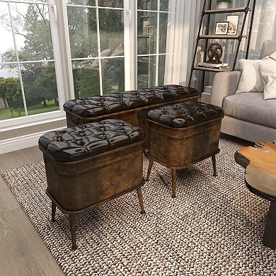 Stella & Eve Metal 3-pc. Weathered Storage Bench with Tufted Faux Leather Top