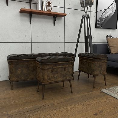 Stella & Eve Metal 3-pc. Weathered Storage Bench with Tufted Faux Leather Top