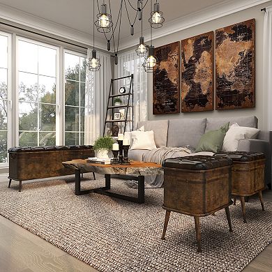 Stella & Eve Metal 3-pc. Weathered Storage Bench with Tufted Faux Leather Top