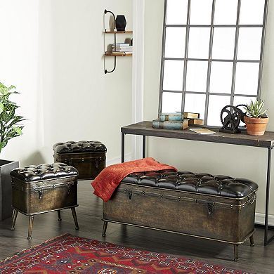 Stella & Eve Metal 3-pc. Weathered Storage Bench with Tufted Faux Leather Top